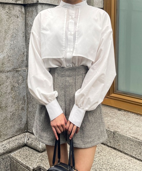 Ambre Ciel(アンブルシエル)の「ケープバンドカラーシャツ/【WEB/EC限定商品】(シャツ/ブラウス・レディース・ダークブラウン/オフホワイト・FREE)」の22枚目の写真