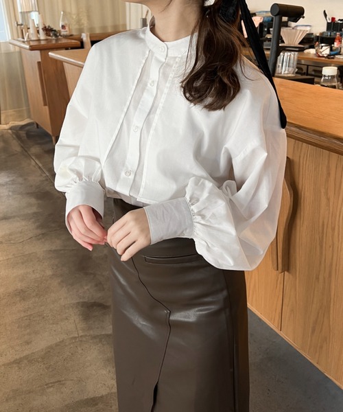 Ambre Ciel(アンブルシエル)の「ケープバンドカラーシャツ/【WEB/EC限定商品】(シャツ/ブラウス・レディース・ダークブラウン/オフホワイト・FREE)」の17枚目の写真