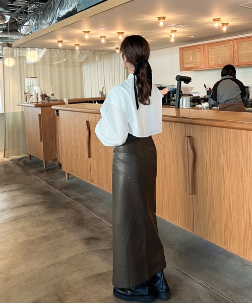 Ambre Ciel(アンブルシエル)の「ケープバンドカラーシャツ/【WEB/EC限定商品】(シャツ/ブラウス・レディース・ダークブラウン/オフホワイト・FREE)」の20枚目の写真