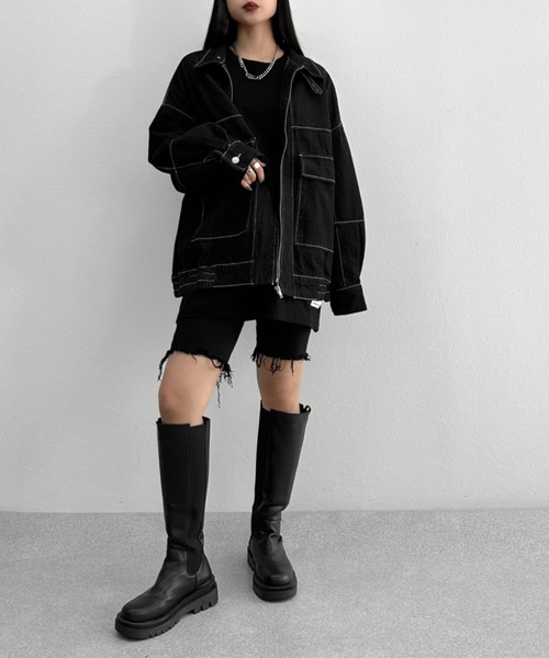 LVEU.】タグデザインロングTシャツ / トップス カットソー ロンT 無地