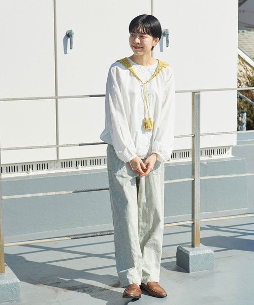 PAR ICI（パーリッシィ）の「ナチュラルトリプルワッシャー/ストライプ ボタンブラウス（シャツ/ブラウス・レディース・ホワイト/ネイビー/サックスブルー・FREE）」の13枚目の写真