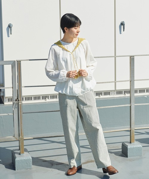 PAR ICI（パーリッシィ）の「ナチュラルトリプルワッシャー/ストライプ ボタンブラウス（シャツ/ブラウス・レディース・ホワイト/ネイビー/サックスブルー・FREE）」の14枚目の写真