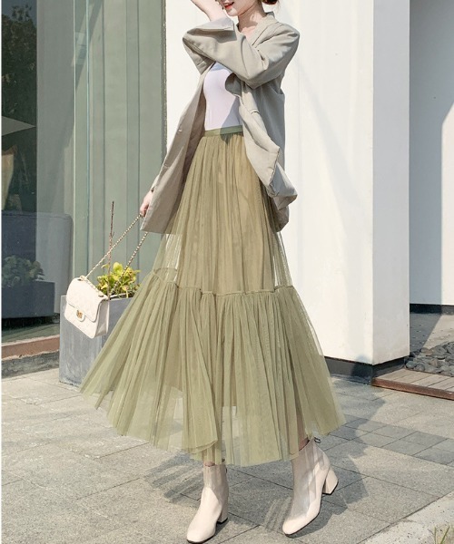 gossip!ロサンゼルス(ゴシップロサンゼルス)の「チュールティアードスカート(スカート・レディース・ブラック/グリーン/オフホワイト/ホワイト・FREE)」の4枚目の写真
