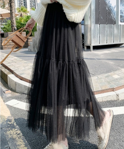 gossip!ロサンゼルス(ゴシップロサンゼルス)の「チュールティアードスカート(スカート・レディース・ブラック/グリーン/オフホワイト/ホワイト・FREE)」の1枚目の写真