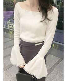 MERCURYDUO | 異素材フレアスリーブリブニット(ニット/セーター)