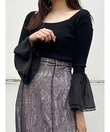 MERCURYDUO | 異素材フレアスリーブリブニット(ニット/セーター)