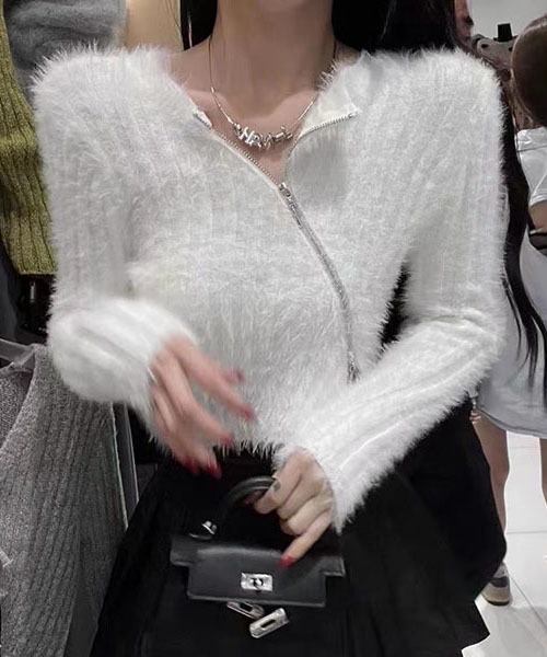 gossip!ロサンゼルス(ゴシップロサンゼルス)の「ショートななめファスナーカーディガン(カーディガン/ボレロ・レディース・ホワイト/カーキ/ブラック・FREE)」の5枚目の写真