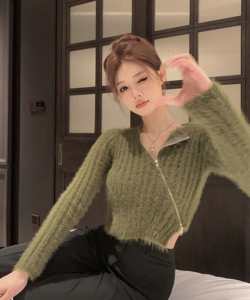 gossip!ロサンゼルス(ゴシップロサンゼルス)の「ショートななめファスナーカーディガン(カーディガン/ボレロ・レディース・ホワイト/カーキ/ブラック・FREE)」の10枚目の写真