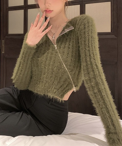 gossip!ロサンゼルス(ゴシップロサンゼルス)の「ショートななめファスナーカーディガン(カーディガン/ボレロ・レディース・ホワイト/カーキ/ブラック・FREE)」の21枚目の写真