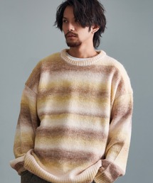 『CavariA/キャバリア』ヤーン天竺グラデボーダーオーバーサイズクルー長袖ニット
