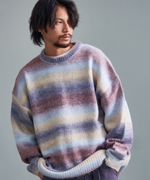 『CavariA/キャバリア』ヤーン天竺グラデボーダーオーバーサイズクルー長袖ニット