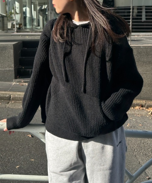 BROKEN BASE(ブロークンベース)の「リラックスニットフーディー(ニット/セーター・メンズ・ネイビー/ブラック・LARGE/MEDIUM)」の1枚目の写真