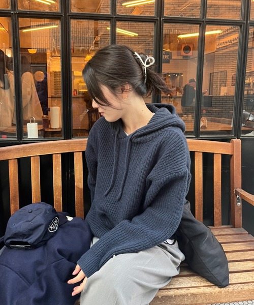 BROKEN BASE(ブロークンベース)の「リラックスニットフーディー(ニット/セーター・メンズ・ネイビー/ブラック・LARGE/MEDIUM)」の5枚目の写真
