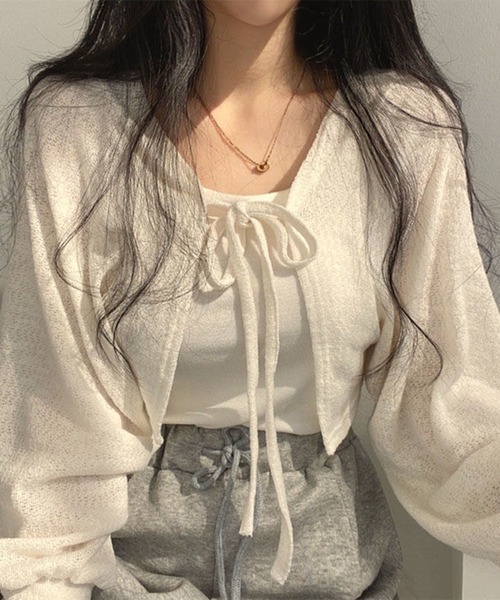 SHEPP(シープ)の「ワッフルボレロ ボリューム ショートカーディガン(カーディガン/ボレロ・レディース・グレー/ホワイト/ブラック・S/M/L)」の2枚目の写真