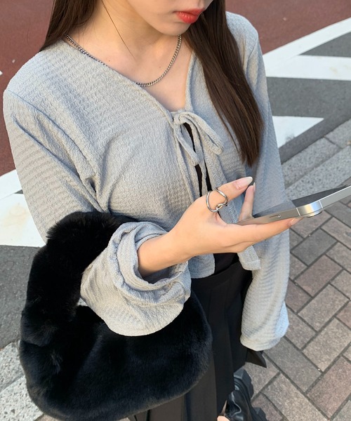 SHEPP(シープ)の「ワッフルボレロ ボリューム ショートカーディガン(カーディガン/ボレロ・レディース・グレー/ホワイト/ブラック・S/M/L)」の19枚目の写真