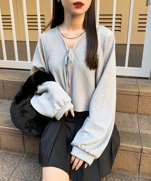 SHEPP(シープ)の「ワッフルボレロ ボリューム ショートカーディガン(カーディガン/ボレロ・レディース・グレー/ホワイト/ブラック・S/M/L)」の22枚目の写真