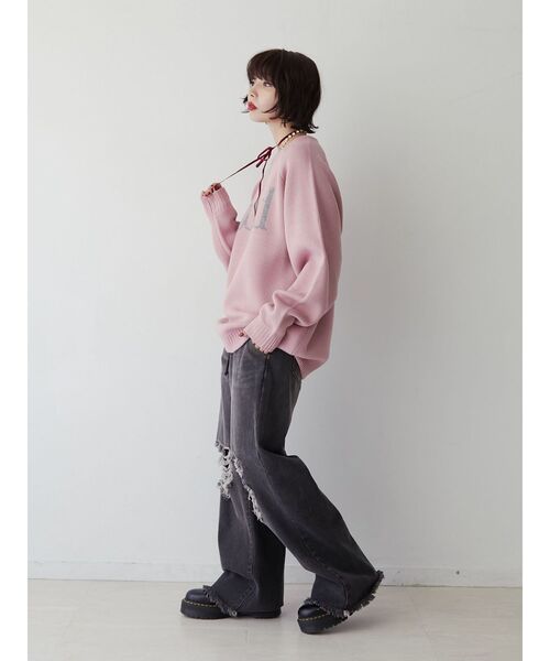 jouetie（ジュエティ）の「ジャカードロゴニット（ニット/セーター・レディース・ブラック/ピンク/オフホワイト・MEDIUM）」の18枚目の写真