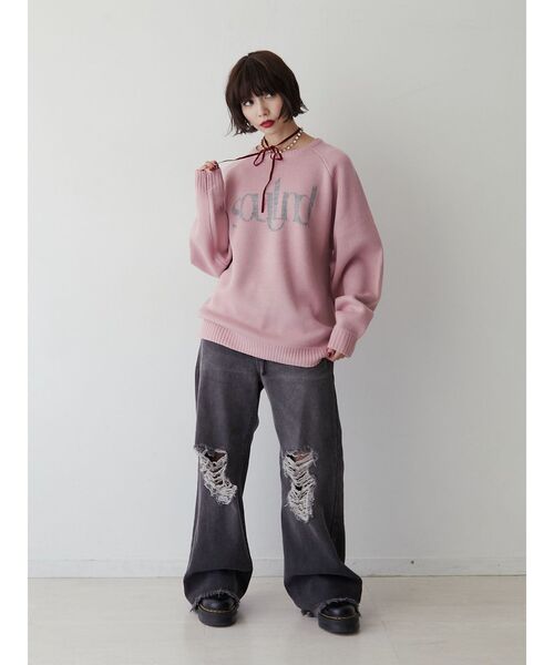 jouetie（ジュエティ）の「ジャカードロゴニット（ニット/セーター・レディース・ブラック/ピンク/オフホワイト・MEDIUM）」の19枚目の写真