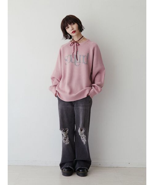 jouetie（ジュエティ）の「ジャカードロゴニット（ニット/セーター・レディース・ブラック/ピンク/オフホワイト・MEDIUM）」の20枚目の写真