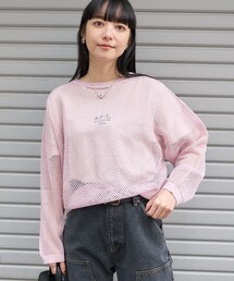 【新品】メッシュ ピンク ロゴ 長袖トップス春夏物プルオーバー FREAK'S STORE tシャツ カラー メッシュプルオーバー/ ラメ