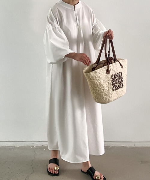 SHEPP(シープ)の「ハーフジップ スタンドネック シャツワンピース(ワンピース・レディース・ブラック/ベージュ/ホワイト・M/L/XL)」の15枚目の写真