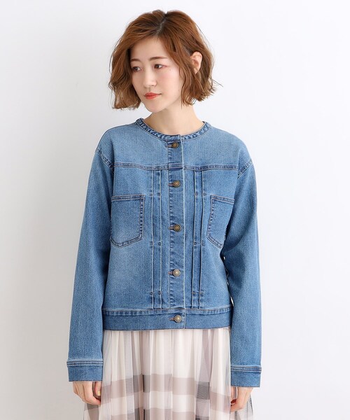セール】ノーカラーデニムジャケット（デニムジャケット