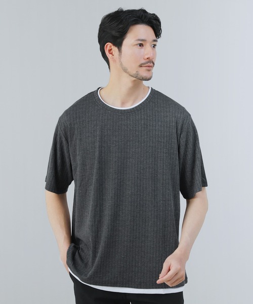 ArguECulturE ストリート レイヤード風 メッシュ袖切替 Tシャツ レイヤード風 長袖Tシャツ（Tシャツ/カットソー）｜devirock