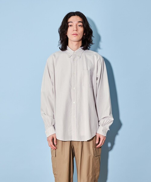 CITEN（シテン）の「＜CITEN＞サッカー ストライプ ボタンダウン シャツ（シャツ/ブラウス・メンズ・ライトグレー・S/M/L）」の4枚目の写真