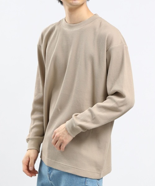 GLOBAL WORK Smile Seed Store（グローバルワーク スマイルシードストア）の「速乾ワッフルTシャツ長袖/991881（Tシャツ/カットソー・メンズ・ブラック/グレイッシュベージュ/オフホワイト/グレー・LARGE/SMALL/X-LARGE/MEDIUM）」の4枚目の写真