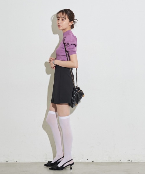 MOCOA'S（モコアズ）の「パワショルハーフスリーブニット（ニット/セーター・レディース・パープル/ホワイト/ブラック・FREE）」の15枚目の写真