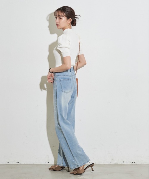 MOCOA'S（モコアズ）の「パワショルハーフスリーブニット（ニット/セーター・レディース・パープル/ホワイト/ブラック・FREE）」の9枚目の写真