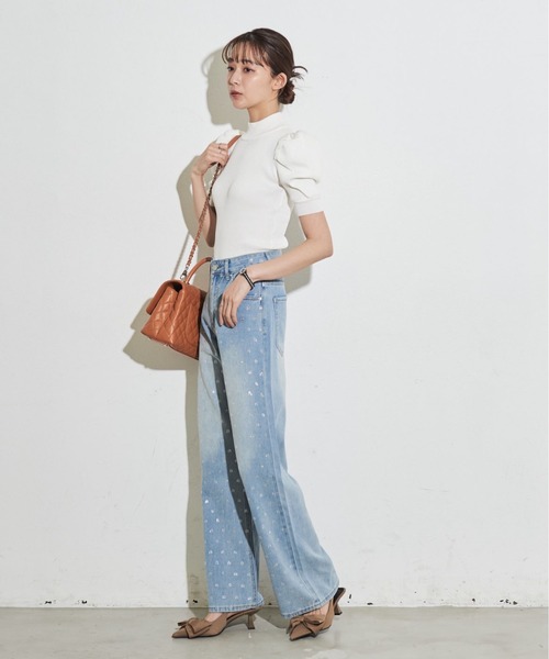 MOCOA'S（モコアズ）の「パワショルハーフスリーブニット（ニット/セーター・レディース・パープル/ホワイト/ブラック・FREE）」の10枚目の写真