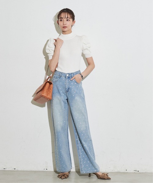 MOCOA'S（モコアズ）の「パワショルハーフスリーブニット（ニット/セーター・レディース・パープル/ホワイト/ブラック・FREE）」の7枚目の写真