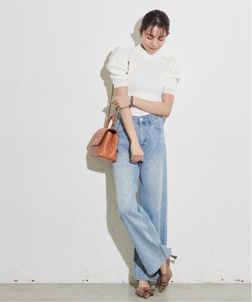 MOCOA'S（モコアズ）の「パワショルハーフスリーブニット（ニット/セーター・レディース・パープル/ホワイト/ブラック・FREE）」の8枚目の写真