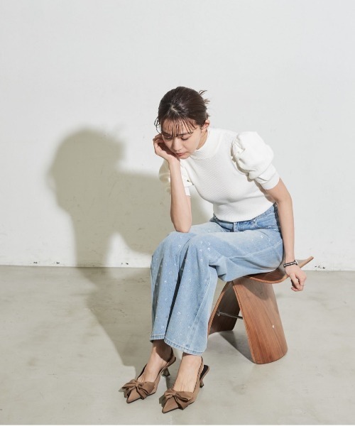 MOCOA'S（モコアズ）の「パワショルハーフスリーブニット（ニット/セーター・レディース・パープル/ホワイト/ブラック・FREE）」の11枚目の写真