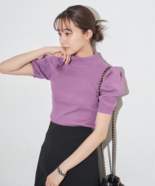 MOCOA'S（モコアズ）の「パワショルハーフスリーブニット（ニット/セーター・レディース・パープル/ホワイト/ブラック・FREE）」の13枚目の写真