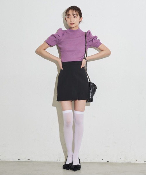 MOCOA'S（モコアズ）の「パワショルハーフスリーブニット（ニット/セーター・レディース・パープル/ホワイト/ブラック・FREE）」の14枚目の写真