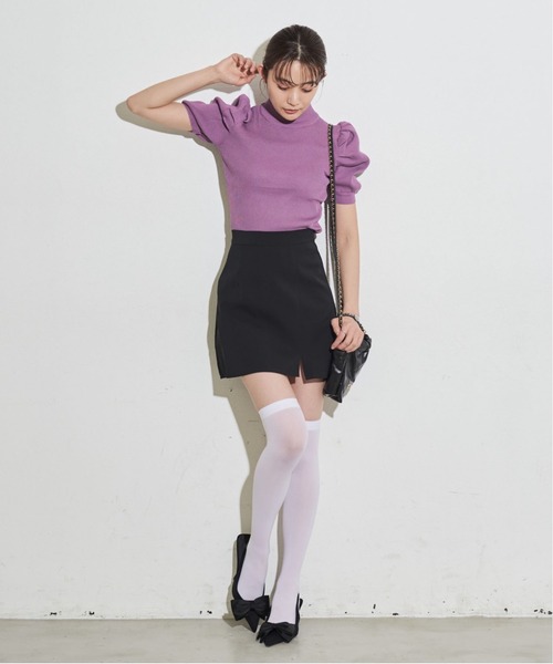 MOCOA'S（モコアズ）の「パワショルハーフスリーブニット（ニット/セーター・レディース・パープル/ホワイト/ブラック・FREE）」の16枚目の写真