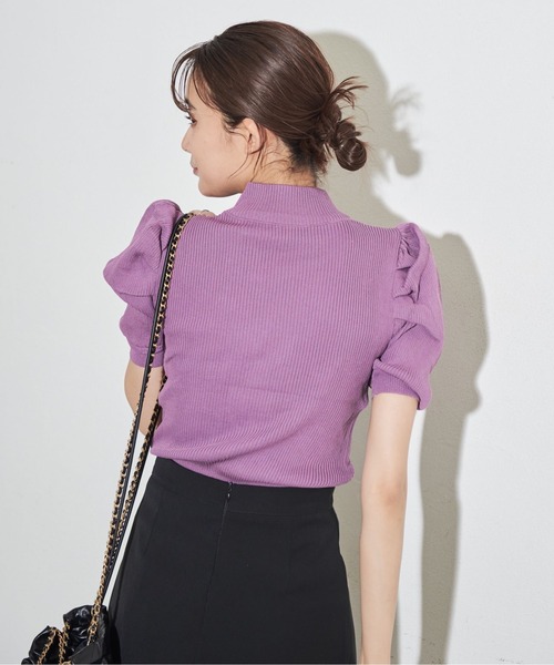 MOCOA'S（モコアズ）の「パワショルハーフスリーブニット（ニット/セーター・レディース・パープル/ホワイト/ブラック・FREE）」の18枚目の写真