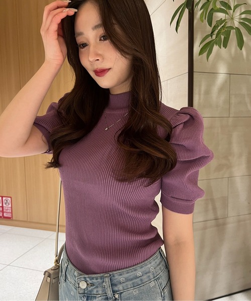 MOCOA'S（モコアズ）の「パワショルハーフスリーブニット（ニット/セーター・レディース・パープル/ホワイト/ブラック・FREE）」の21枚目の写真