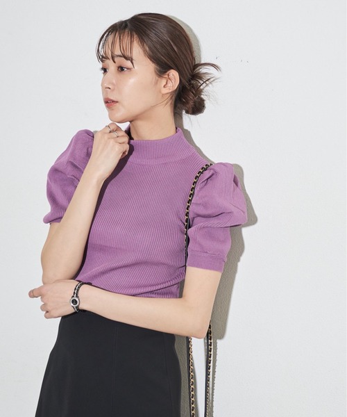 MOCOA'S（モコアズ）の「パワショルハーフスリーブニット（ニット/セーター・レディース・パープル/ホワイト/ブラック・FREE）」の20枚目の写真