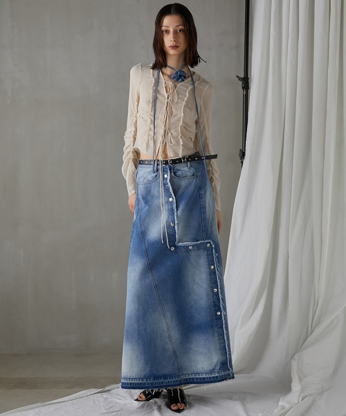 PRANK PROJECT（プランクプロジェクト）の「カッティングアシンメトリーデニムスカート / Cutting Asymmetry Denim Skirt（スカート・レディース・ブルー/ブラック・38/36）」の3枚目の写真