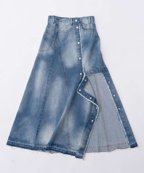 PRANK PROJECT（プランクプロジェクト）の「カッティングアシンメトリーデニムスカート / Cutting Asymmetry Denim Skirt（スカート・レディース・ブルー/ブラック・38/36）」の8枚目の写真