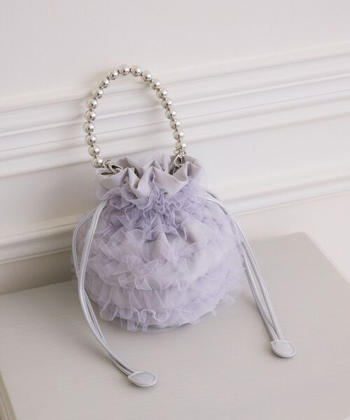 ems excite(エムズエキサイト)の「チュールフリル巾着バッグ(ショルダーバッグ・レディース・ブラック/オフホワイト/ライトベージュ/ライトグレー・ONE SIZE)」の13枚目の写真
