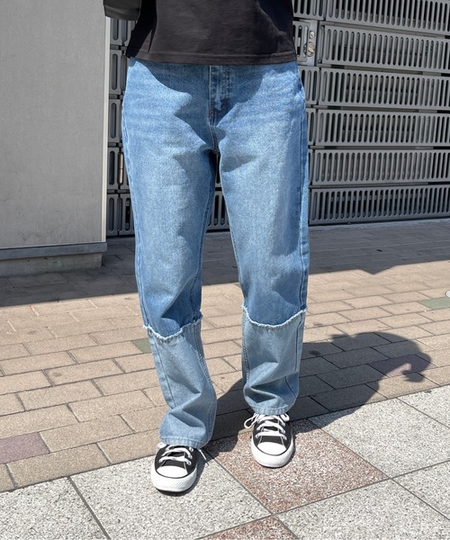 Meli rich（メリーリッチ）の「ロールアップ風切替ストレートデニムパンツ（デニムパンツ・レディース・ブラック/ブルー・MEDIUM）」の3枚目の写真