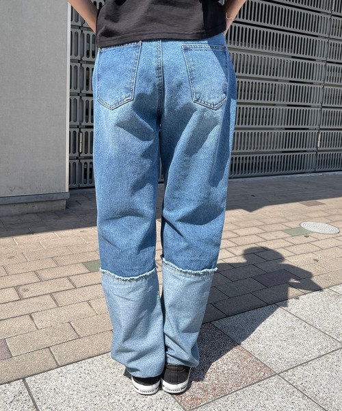 Meli rich（メリーリッチ）の「ロールアップ風切替ストレートデニムパンツ（デニムパンツ・レディース・ブラック/ブルー・MEDIUM）」の5枚目の写真