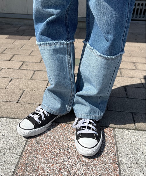 Meli rich（メリーリッチ）の「ロールアップ風切替ストレートデニムパンツ（デニムパンツ・レディース・ブラック/ブルー・MEDIUM）」の8枚目の写真