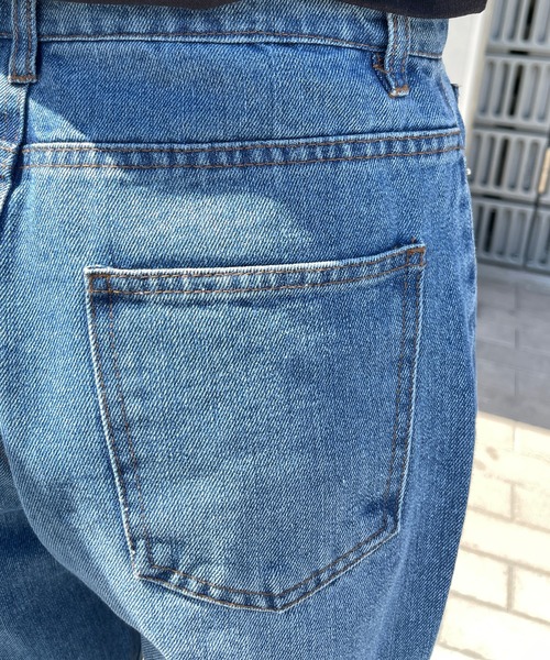 Meli rich（メリーリッチ）の「ロールアップ風切替ストレートデニムパンツ（デニムパンツ・レディース・ブラック/ブルー・MEDIUM）」の12枚目の写真