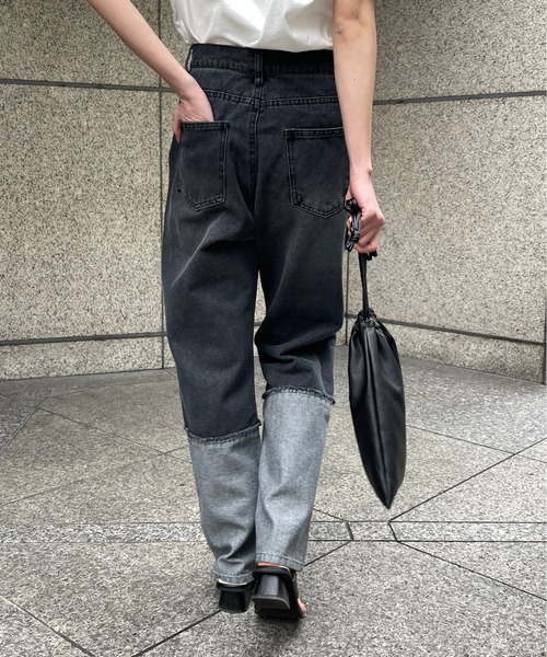 Meli rich（メリーリッチ）の「ロールアップ風切替ストレートデニムパンツ（デニムパンツ・レディース・ブラック/ブルー・MEDIUM）」の20枚目の写真