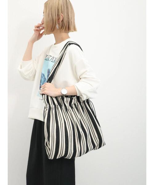 Samansa Mos2 blue(サマンサモスモスブルー)の「ストライプ巾着トートバッグ(ハンドバッグ・レディース・ネイビー/ブラック/ベージュ・F)」の2枚目の写真
